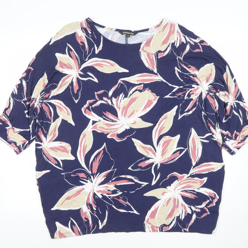 Bonmarche Womens Blue Floral Jersey Tunic Blouse Size 14