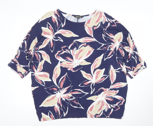 Bonmarche Womens Blue Floral Jersey Tunic Blouse Size 14