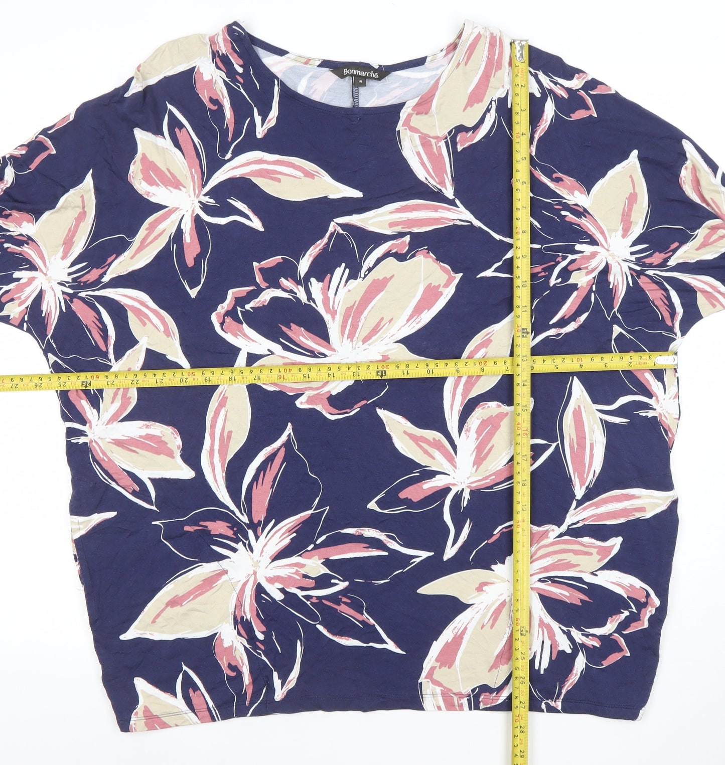 Bonmarche Womens Blue Floral Jersey Tunic Blouse Size 14