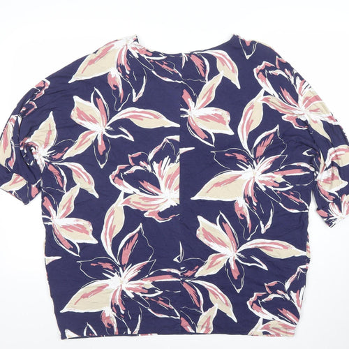 Bonmarche Womens Blue Floral Jersey Tunic Blouse Size 14