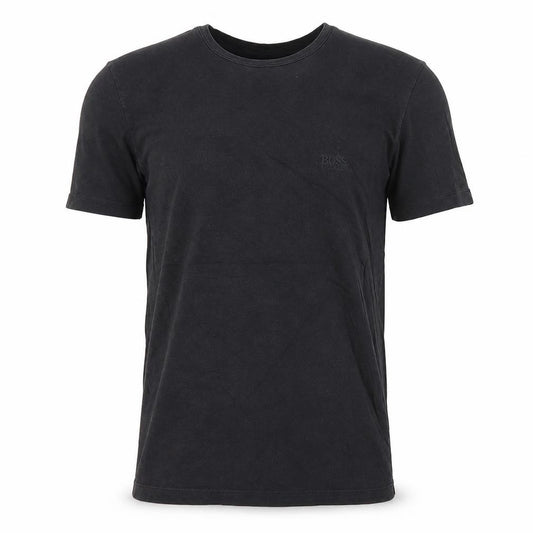 Front view of Hugo Boss Men's Black Crew Neck Cotton T-Shirt, size S