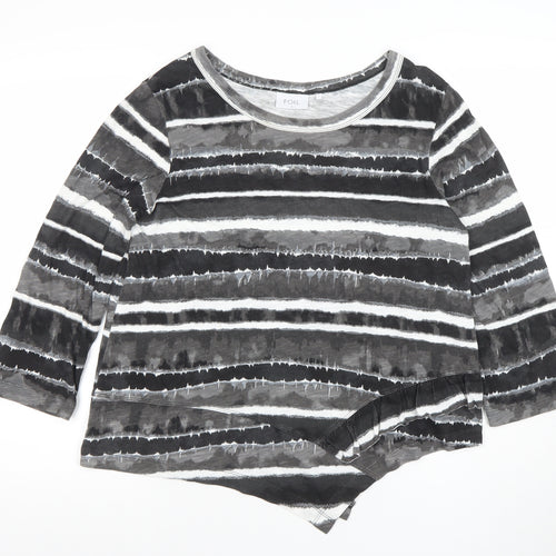 FOIL Women’s Grey Striped Asymmetric Hem 3/4 Sleeve Jersey Top Size S