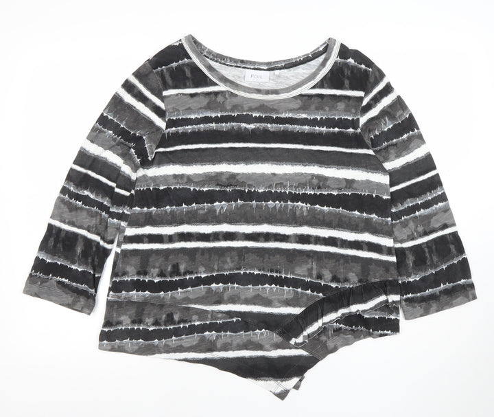FOIL Women’s Grey Striped Asymmetric Hem 3/4 Sleeve Jersey Top Size S