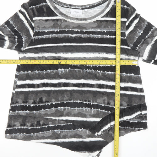 FOIL Women’s Grey Striped Asymmetric Hem 3/4 Sleeve Jersey Top Size S