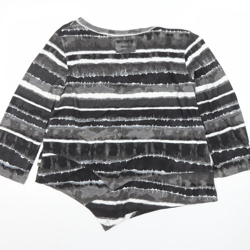 FOIL Women’s Grey Striped Asymmetric Hem 3/4 Sleeve Jersey Top Size S