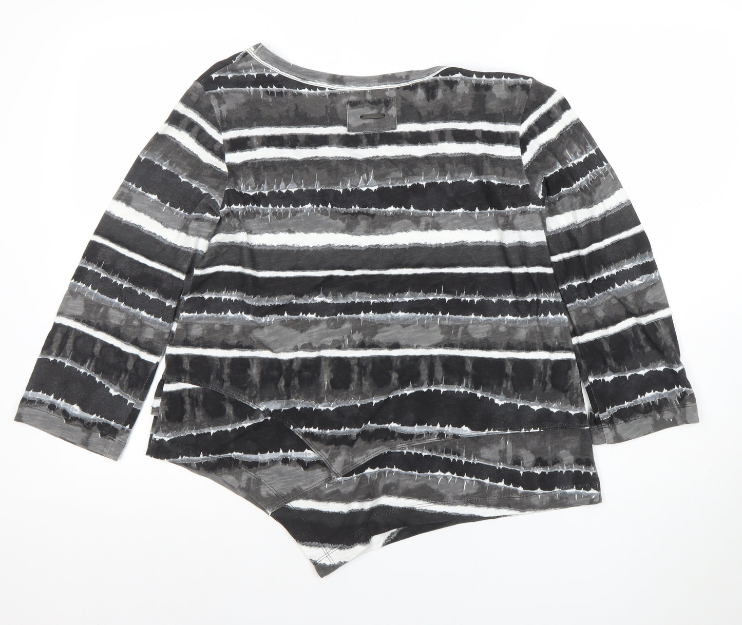 FOIL Women’s Grey Striped Asymmetric Hem 3/4 Sleeve Jersey Top Size S