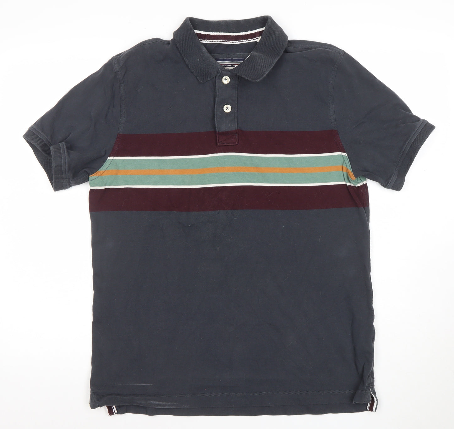 FatFace Men's Blue Striped Organic Cotton Polo Shirt Size L