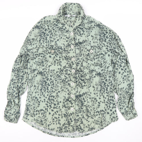 Next Women's Green Animal Print Button-Up Long Sleeve Shirt Size 6