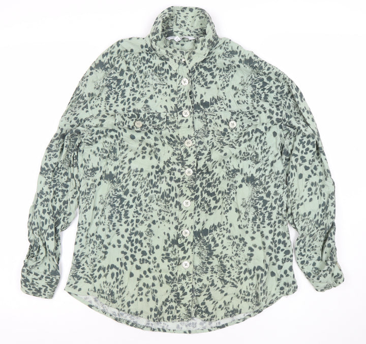 Next Women's Green Animal Print Button-Up Long Sleeve Shirt Size 6