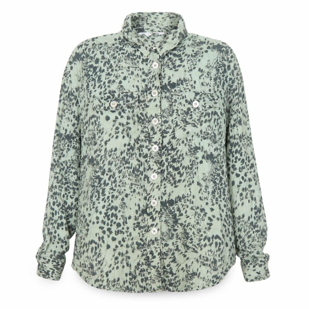 Next Women's Green Animal Print Button-Up Long Sleeve Shirt Size 6