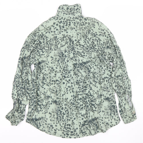 Next Women's Green Animal Print Button-Up Long Sleeve Shirt Size 6
