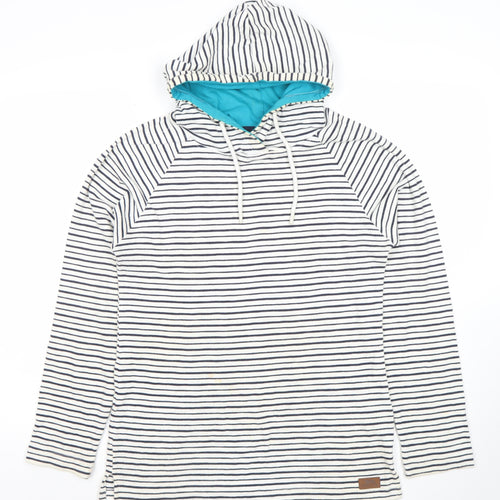 Trespass Women’s White Striped Pullover Hoodie UK 12 Cotton Blend
