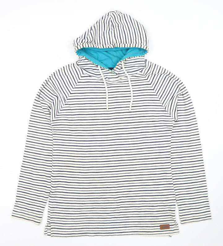 Trespass Women’s White Striped Pullover Hoodie UK 12 Cotton Blend