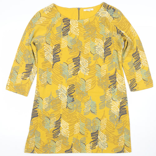 White Stuff Womens Yellow Floral Shift Dress Size 12 3/4 Sleeve
