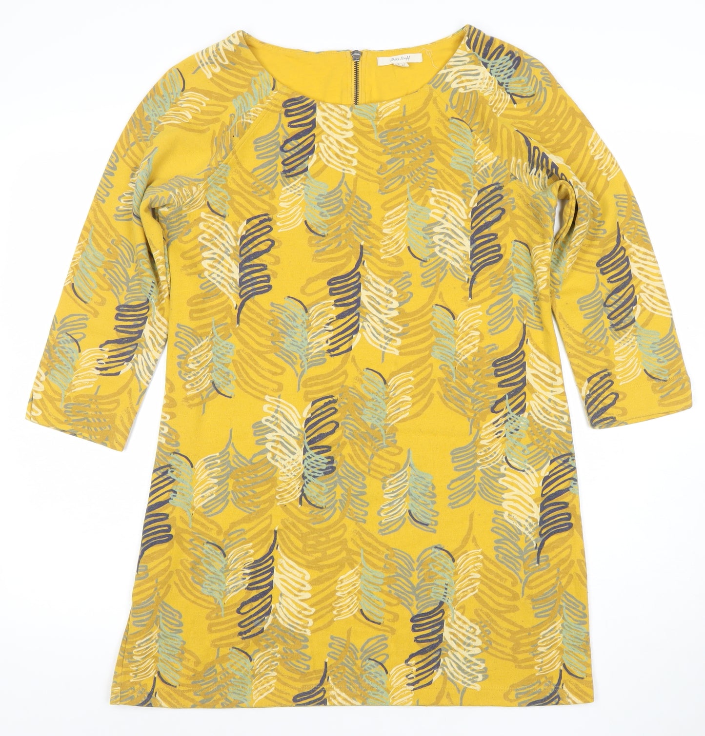 White Stuff Womens Yellow Floral Shift Dress Size 12 3/4 Sleeve