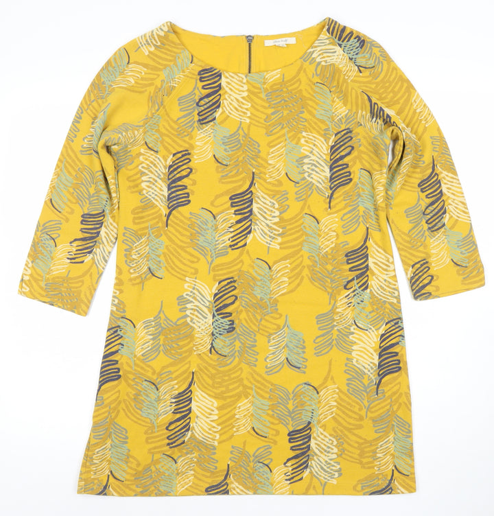 White Stuff Womens Yellow Floral Shift Dress Size 12 3/4 Sleeve