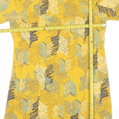 White Stuff Womens Yellow Floral Shift Dress Size 12 3/4 Sleeve