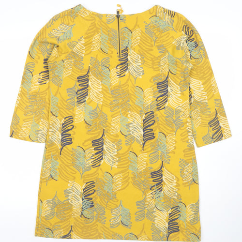 White Stuff Womens Yellow Floral Shift Dress Size 12 3/4 Sleeve