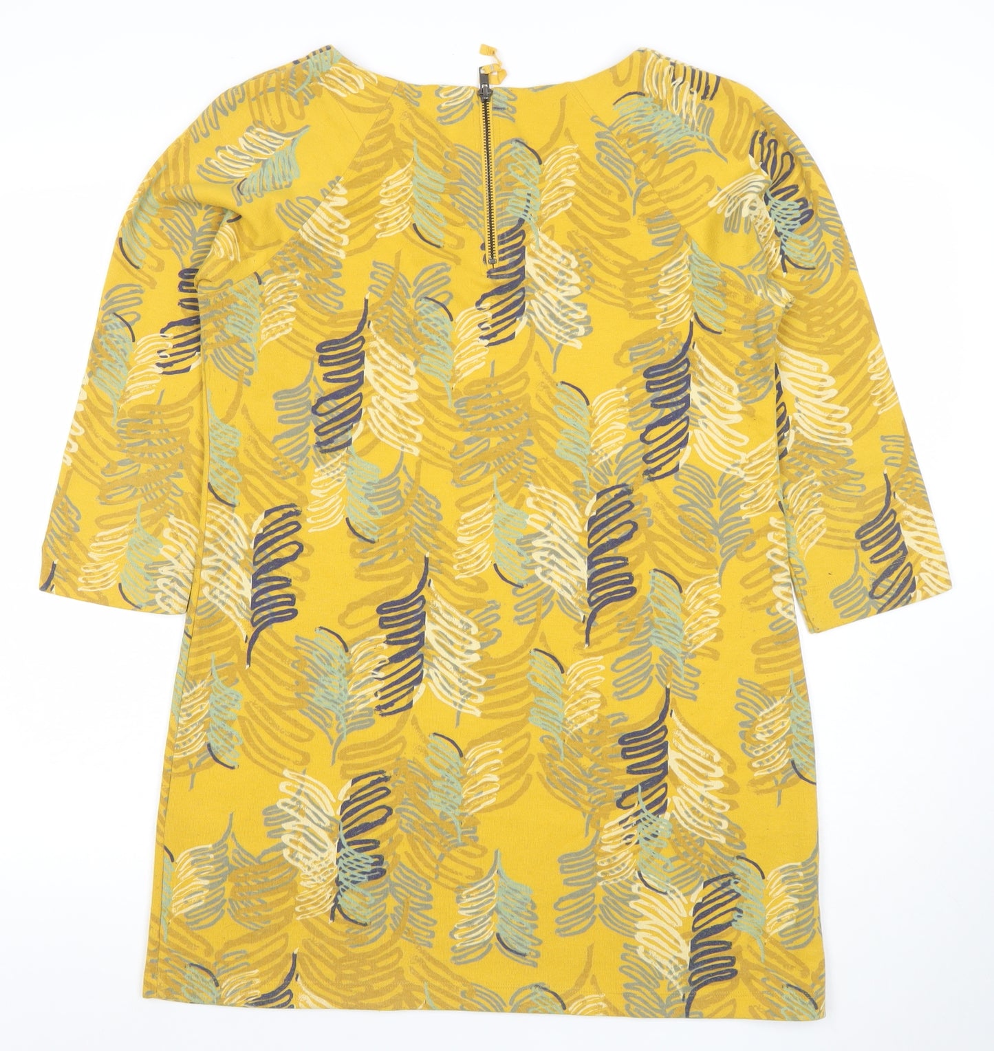 White Stuff Womens Yellow Floral Shift Dress Size 12 3/4 Sleeve
