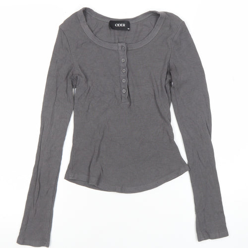Cider Womens Grey Long Sleeve Slim Fit Button T-Shirt XS