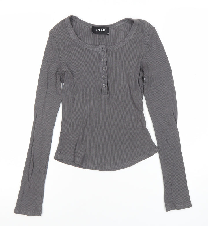 Cider Womens Grey Long Sleeve Slim Fit Button T-Shirt XS
