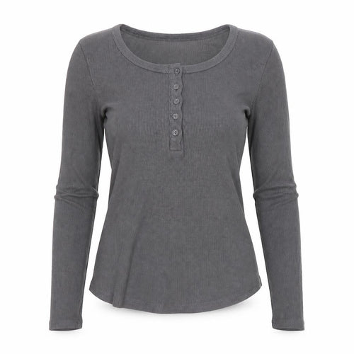 Cider Womens Grey Long Sleeve Slim Fit Button T-Shirt XS