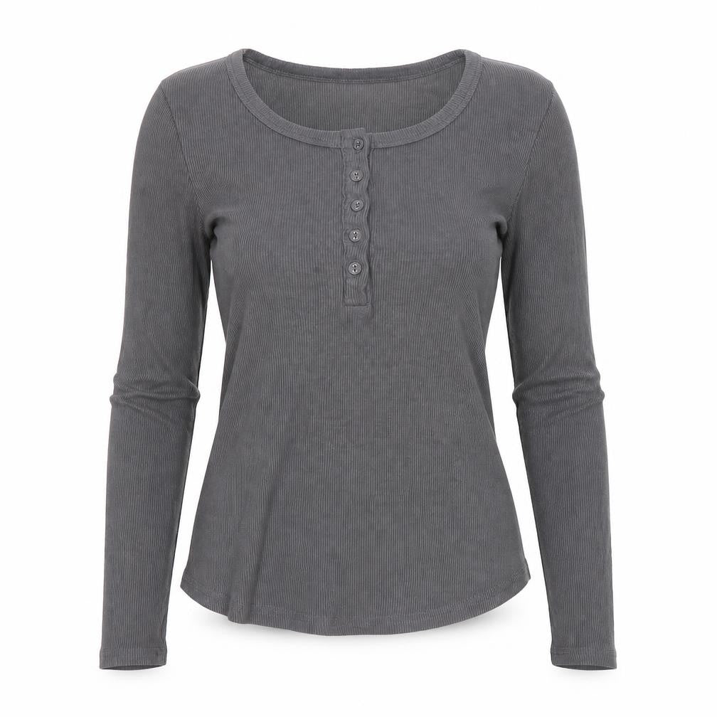 Cider Womens Grey Long Sleeve Slim Fit Button T-Shirt XS