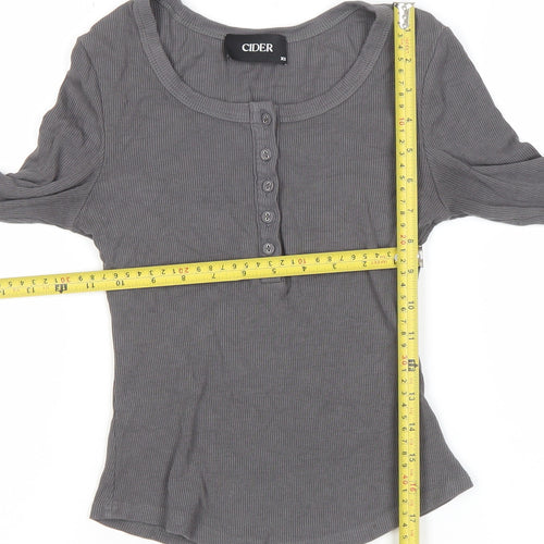 Cider Womens Grey Long Sleeve Slim Fit Button T-Shirt XS