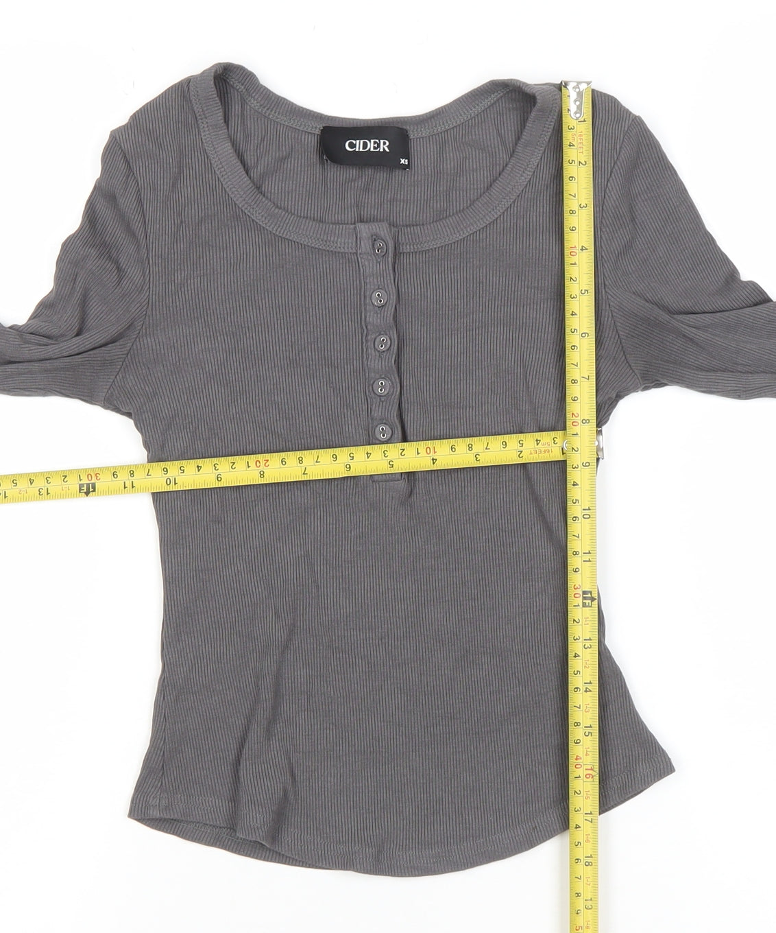 Cider Womens Grey Long Sleeve Slim Fit Button T-Shirt XS