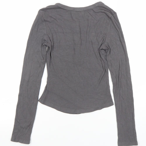 Cider Womens Grey Long Sleeve Slim Fit Button T-Shirt XS