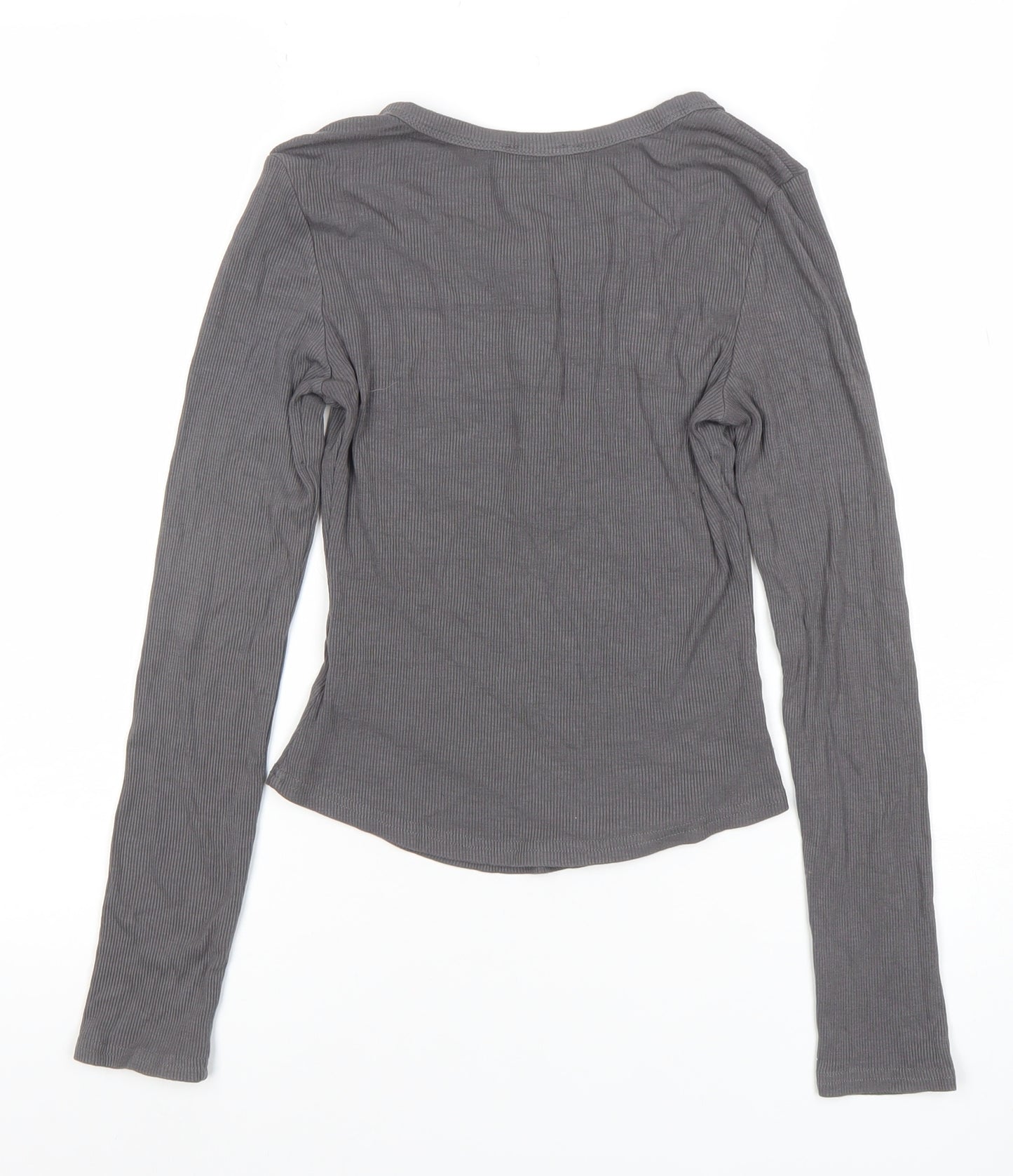 Cider Womens Grey Long Sleeve Slim Fit Button T-Shirt XS