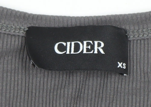 Cider Womens Grey Long Sleeve Slim Fit Button T-Shirt XS