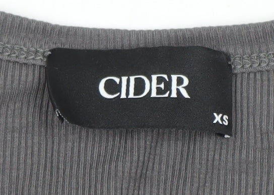 Cider Womens Grey Long Sleeve Slim Fit Button T-Shirt XS
