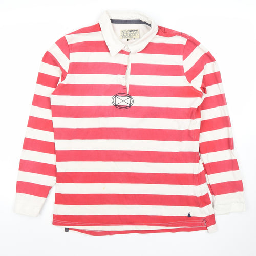 Musto Women Red Striped Long Sleeve Cotton Rugby Polo Shirt Size 14