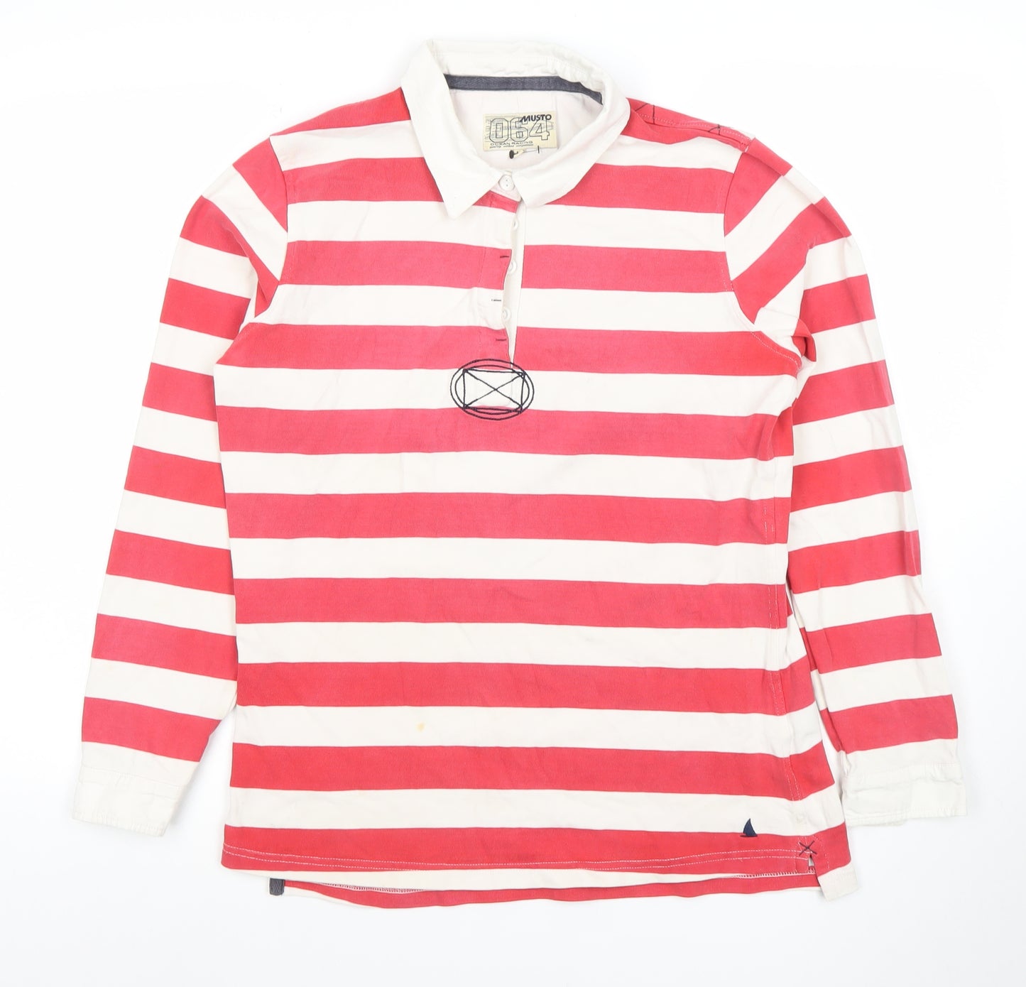 Musto Women Red Striped Long Sleeve Cotton Rugby Polo Shirt Size 14