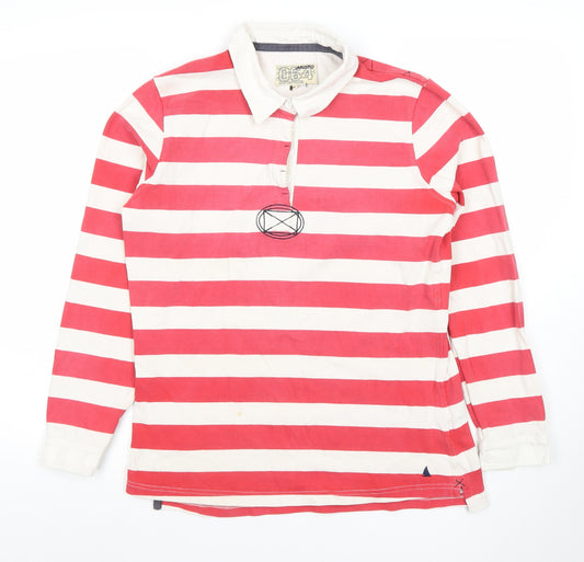 Musto Women Red Striped Long Sleeve Cotton Rugby Polo Shirt Size 14