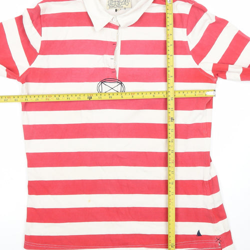 Musto Women Red Striped Long Sleeve Cotton Rugby Polo Shirt Size 14