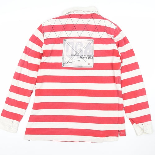 Musto Women Red Striped Long Sleeve Cotton Rugby Polo Shirt Size 14
