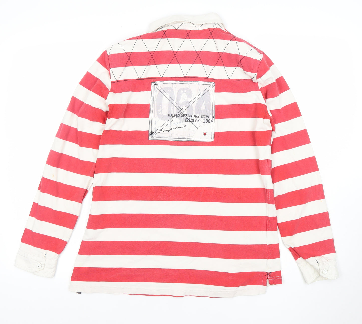 Musto Women Red Striped Long Sleeve Cotton Rugby Polo Shirt Size 14