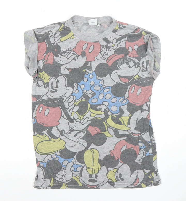 Disney Women’s Grey Mickey & Minnie Mouse Graphic T-Shirt Size S