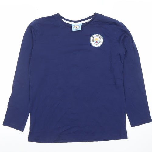 Manchester City Boys Blue Long Sleeve Cotton Football T-Shirt 12-13 Years