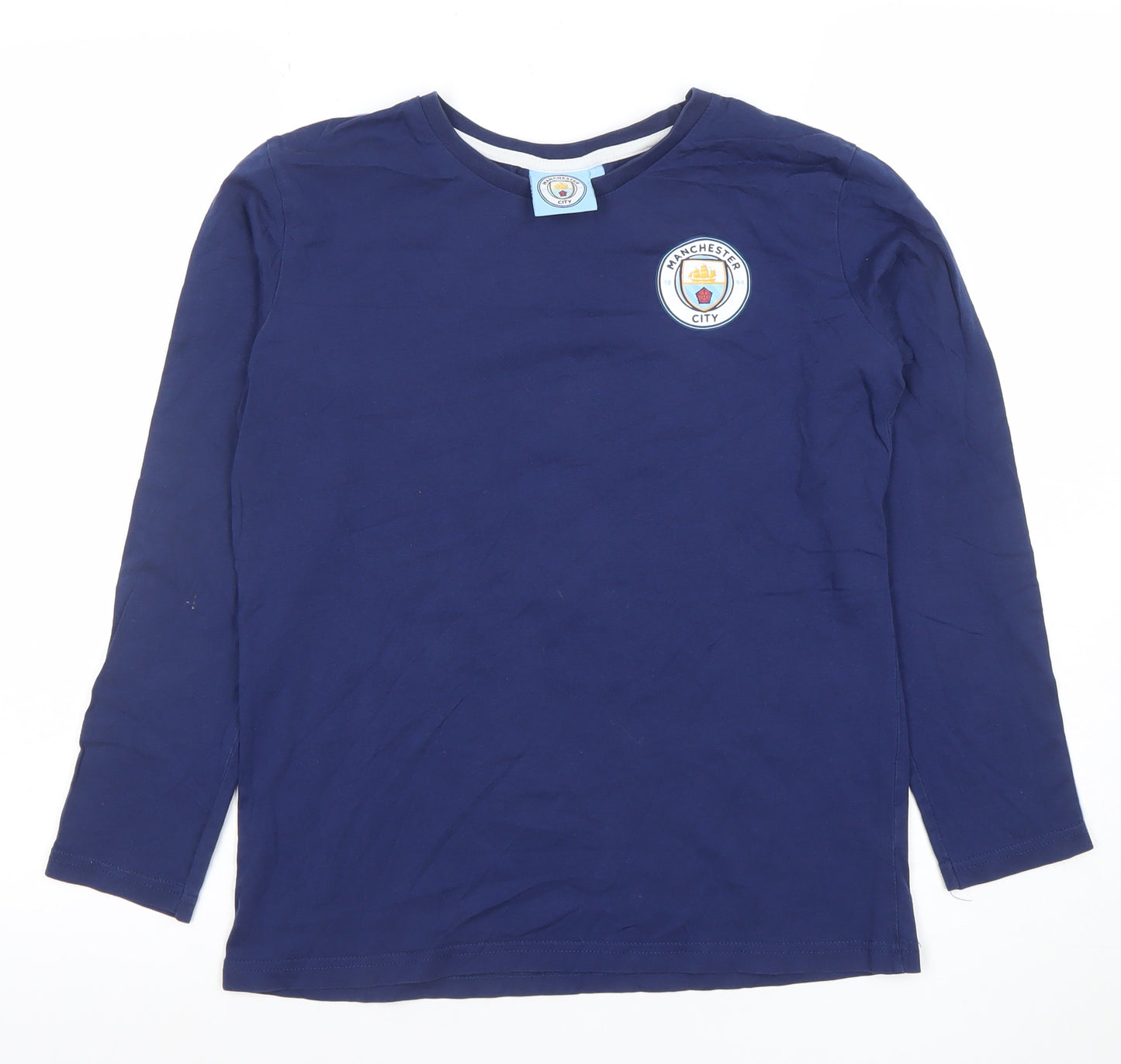 Manchester City Boys Blue Long Sleeve Cotton Football T-Shirt 12-13 Years