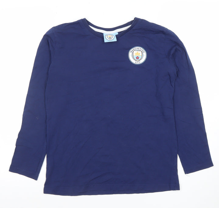 Manchester City Boys Blue Long Sleeve Cotton Football T-Shirt 12-13 Years