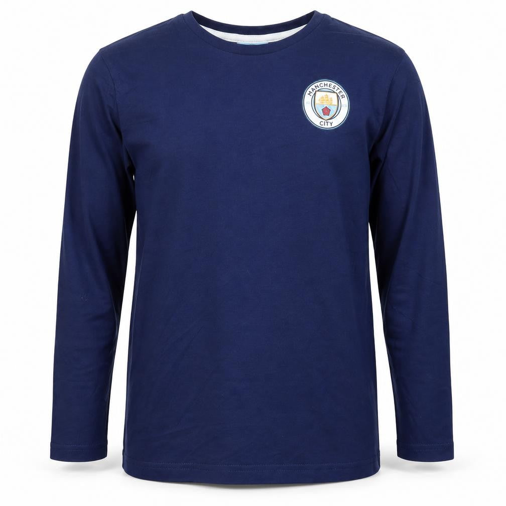 Manchester City Boys Blue Long Sleeve Cotton Football T-Shirt 12-13 Years
