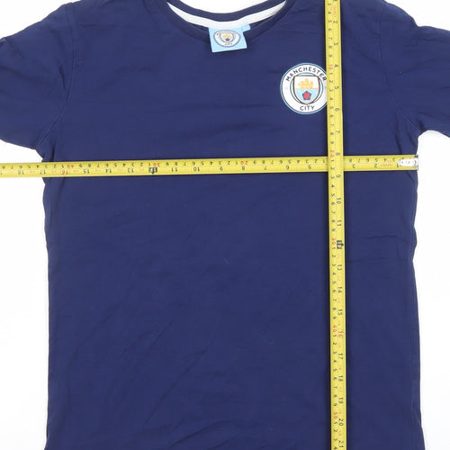 Manchester City Boys Blue Long Sleeve Cotton Football T-Shirt 12-13 Years