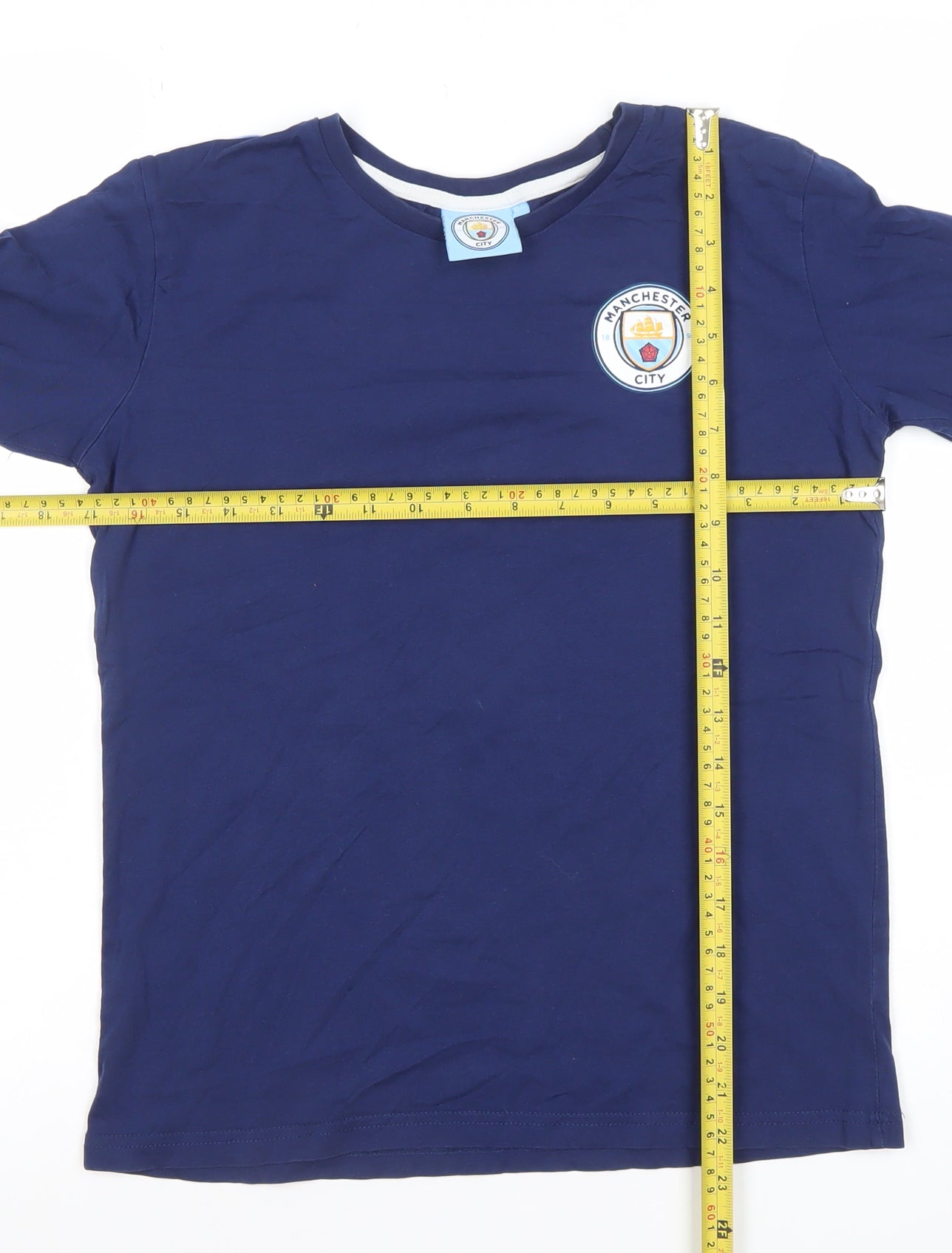 Manchester City Boys Blue Long Sleeve Cotton Football T-Shirt 12-13 Years