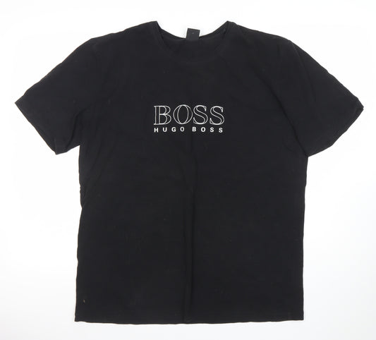 Hugo Boss Men's Black Logo Crew Neck T-Shirt Size L Cotton Jersey
