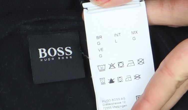 Hugo Boss Men's Black Logo Crew Neck T-Shirt Size L Cotton Jersey