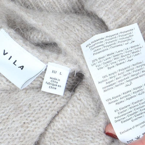 VILA Womens Beige Alpaca Wool Blend Cardigan L