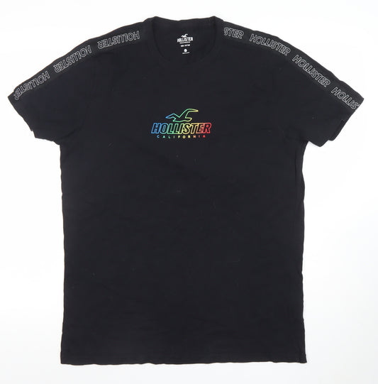 Hollister Men Black Logo Graphic Crew Neck Cotton T-Shirt Size L